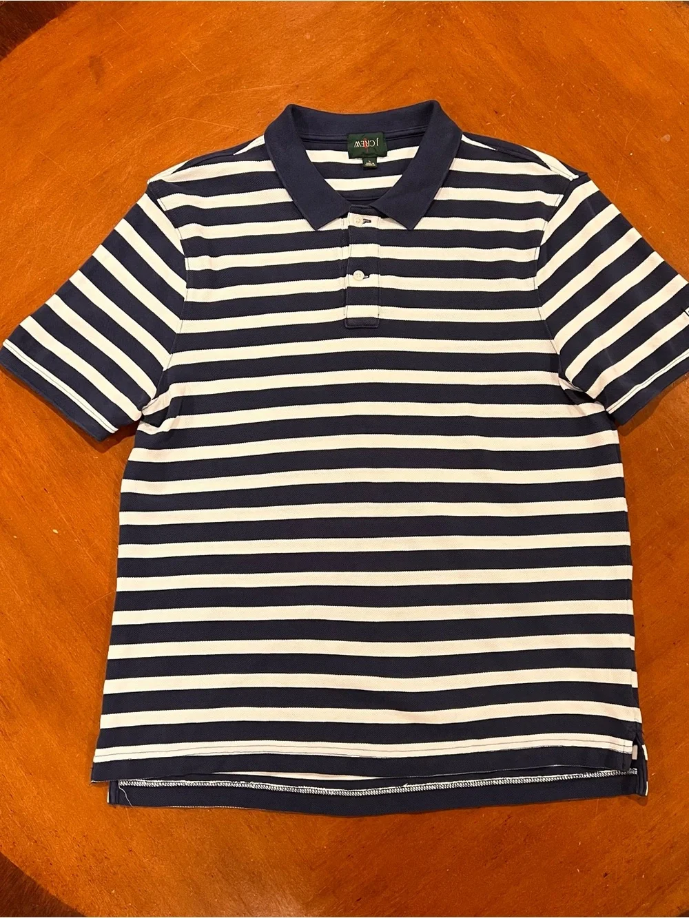 J.Crew Men’s Washed Pique Polo Shirt Blue/White Stripe Large Short-Sleeve Preppy